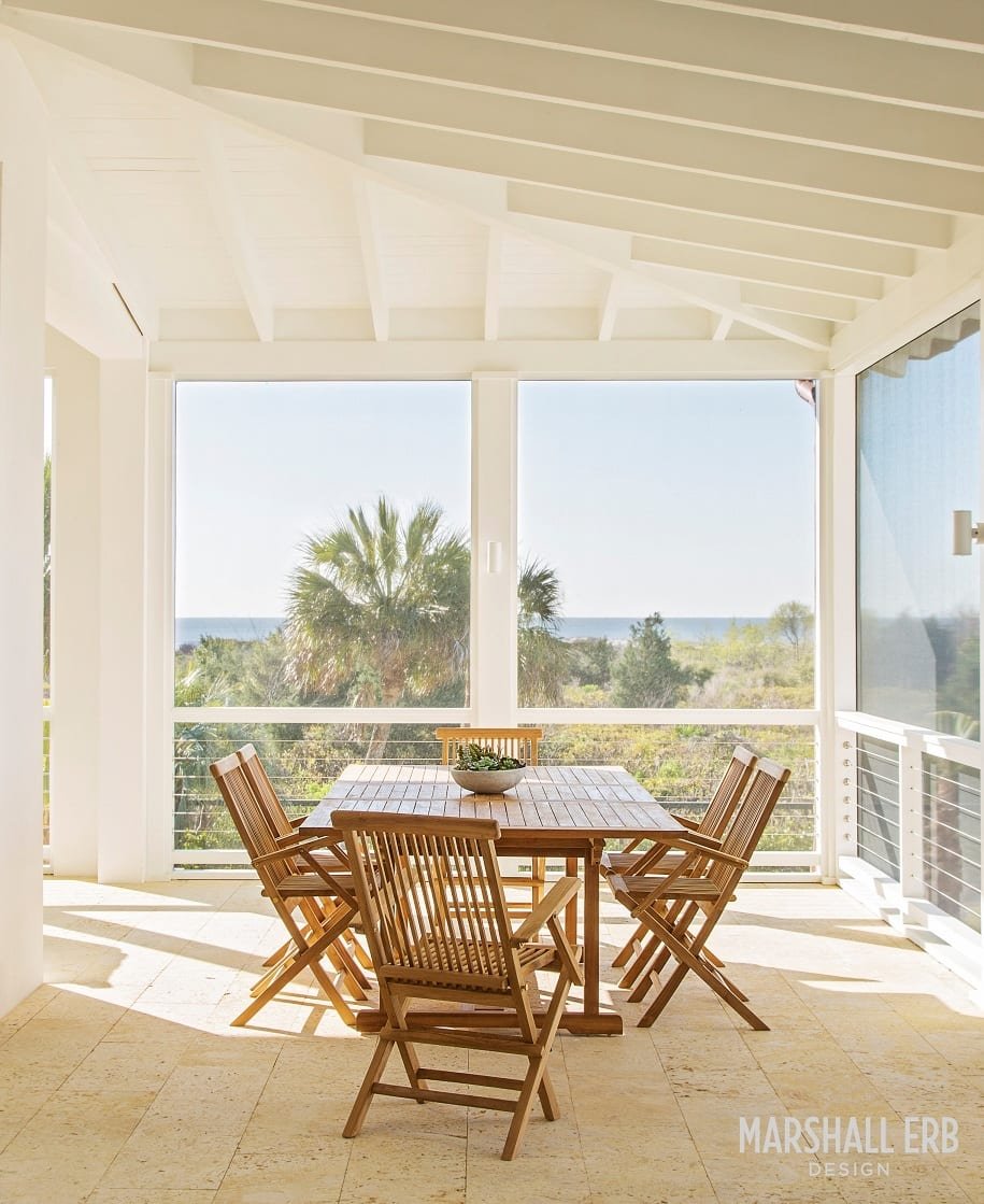 Beach House Screen Patio, Coastal Beach House, Light, Water and White Oak